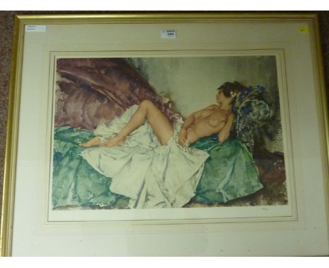 Rclining Nude, Sir William Russell Flint limited edition colour print with blind stamp numbered in pencil 790/850,  42cm x 59