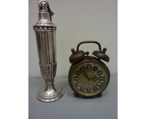 Ronson 'Juno' table lighter and a brass alarm clock with West German movement