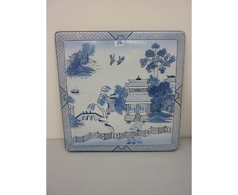 1950s enamel stove cover decorated with Chinese Willow Pattern design  58cm x 58cm 