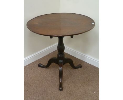 Georgian figured mahogany circular tilt top tripod table, D79cm