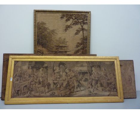 Four assorted tapestry panels 