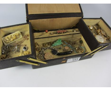 Vintage case containing sapphire and diamond cluster pendant necklace hallmarked 9ct, chain necklaces stamped 9k and 18k, wri
