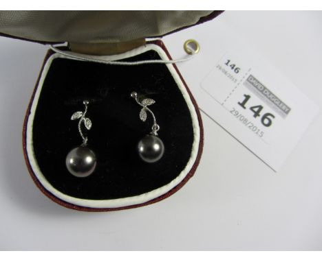 Pair of pearl and diamond drop ear-rings stamped 750