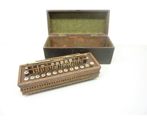 Musical Instruments - 19th century inlaid rosewood and brass concertina accordion with mother of pearl keys, in mahogany box 