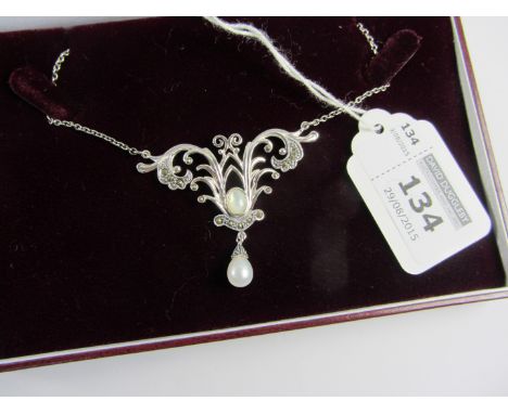 Pearl and marcasite necklace stamped 925