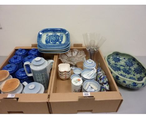 Hornsea 'Tapestry' kitchen ceramics, blue and white and other ceramics and glassware in two boxes 