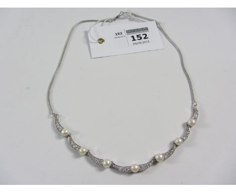 Pearl and diamante necklace stamped 925