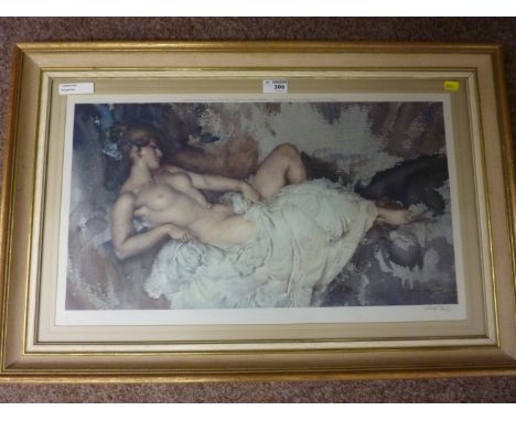 'Reclining Nude', Sir William Russell Flint limited edition colour print pub. Frost & Reed 1963 with blind stamp signed in pe