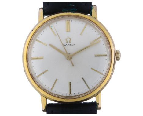 OMEGA - a gold plated stainless steel mechanical wristwatch, ref. 131.019, circa 1964, silvered dial with gilt baton hour mar