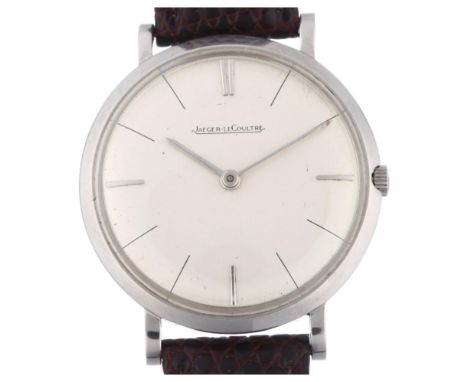 JAEGER LECOULTRE - a Vintage stainless steel ultra thin mechanical wristwatch, silvered dial with baton hour markers, serial 