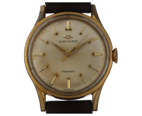 MOVADO - a gold plated stainless steel Kingmatic automatic wristwatch, ref. 55179, silvered dial with gilt baton hour markers