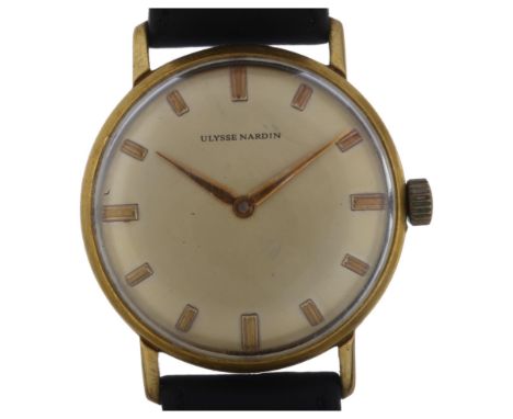ULYSSE NARDIN - a gold plated stainless steel mechanical wristwatch, champagne dial with gilt baton hour markers, 17 jewel mo