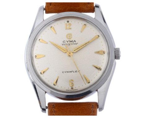 CYMA - a stainless steel Navystar Cymaflex mechanical wristwatch, ref. 2-5678-6, circa 1950s, silvered dial with gilt arrowhe