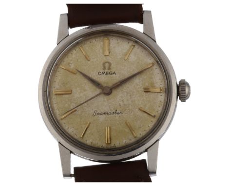 OMEGA - a stainless steel Seamaster mechanical wristwatch, ref. 2964-1, circa 1958, silvered dial with gilt baton hour marker