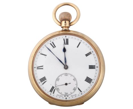 ZENITH - an early 20th century 9ct rose gold open-face keyless pocket watch, white enamel dial with Roman numeral hour marker