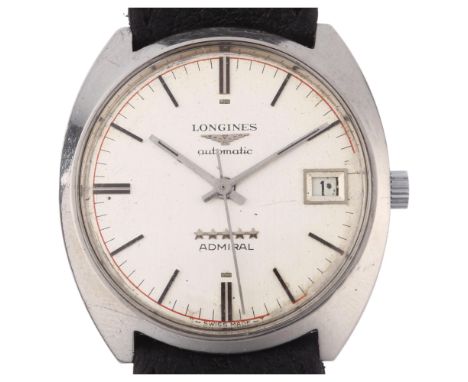LONGINES - a Vintage stainless steel Admiral 5 Stars automatic wristwatch, circa 1970s, silvered dial with baton hour markers