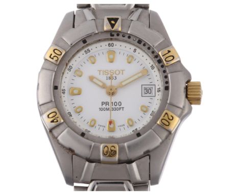 TISSOT - a lady's stainless steel PR100 quartz bracelet watch, white dial with gilt luminous dot hour markers, sweep centre s