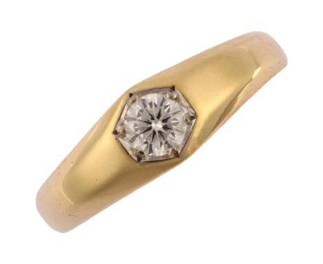 An 18ct gold 0.25ct solitaire diamond gypsy ring, set with modern round brilliant-cut diamond, colour approx E/F, clarity app