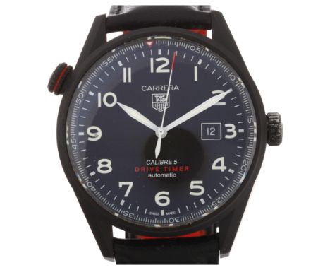 TAG HEUER - a black coated titanium Carrera Drive Timer automatic wristwatch, ref. WAR2A80, circa 2019, black dial with Arabi