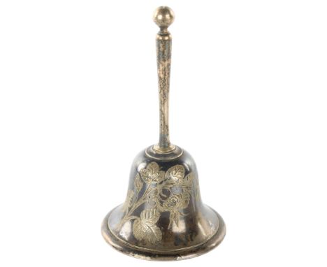 GORHAM - an American sterling silver hand bell, engraved rose decoration, model no. 50, height 10cm, 2.8ozNo damage or repair