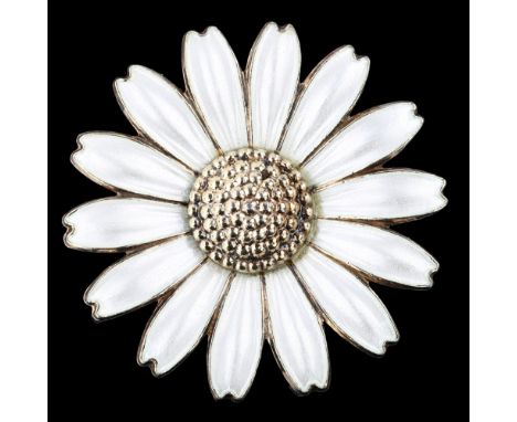 JEMAX - a Danish vermeil sterling silver and white enamel daisy pattern brooch, diameter 43.6mm, 15.5gNo damage or repair, no