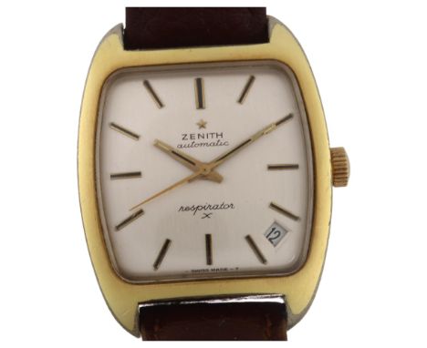 ZENITH - a gold plated stainless steel Respirator X automatic wristwatch, circa 1970s, silvered dial with baton hour markers,