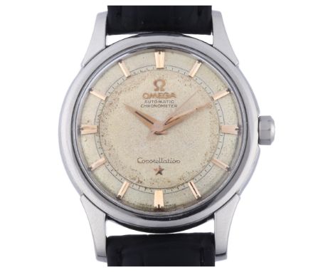 OMEGA - a Vintage stainless steel Constellation automatic chronometer wristwatch, ref. 14381-2, circa 1959, silvered dial wit