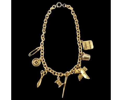 MOSCHINO - a Vintage gold plated tailor's sewing tools charm necklace, length 40cm, boxedNo damage or repair 