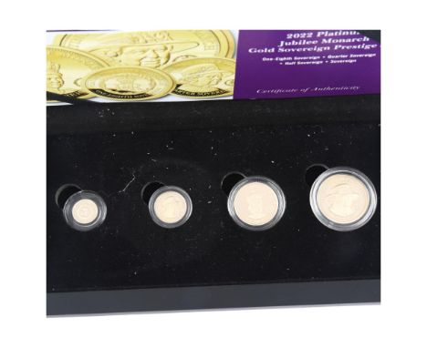 A Queen Elizabeth II 2022 Platinum Jubilee Monarch Gold Sovereign Prestige coin set, by Hattons of London, comprising soverei