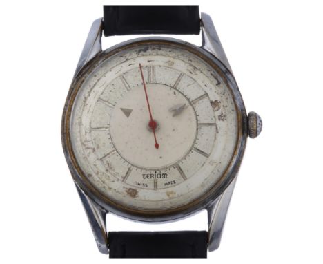 TERIAM - a Vintage stainless steel mechanical wristwatch, ref. 317-345, circa 1960s, stepped silvered dial with rotating disc