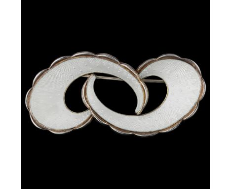 IVAR T HOLTH - a Norwegian modernist sterling silver and white enamel abstract brooch, length 58.5mm, 12.1gNo damage or repai