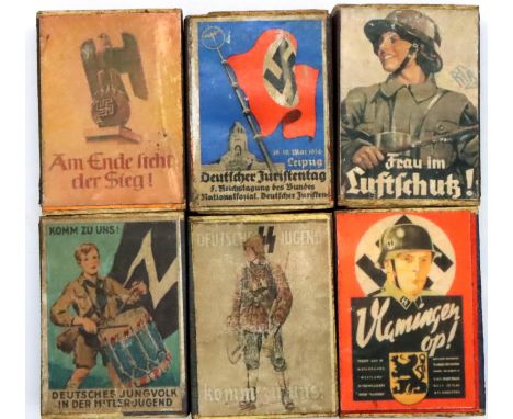 Six Third Reich Match Boxes with contents. P&amp;P Group 1 (£14+VAT for the first lot and £1+VAT for subsequent lots) 