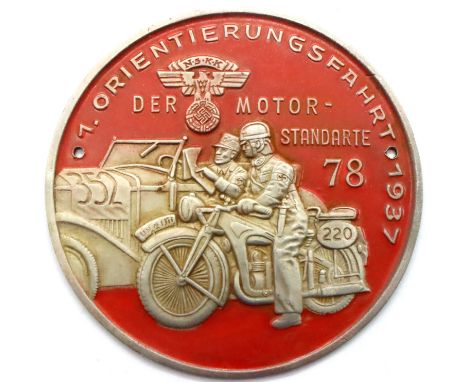 Third Reich NSKK (national socialist motor corps) 1937 Orienteering Rally Participants Plaque in red for motor car. P&amp;P G