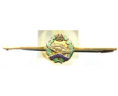 An enamelled 9ct gold Royal Tank Regiment sweetheart brooch. P&amp;P Group 1 (£14+VAT for the first lot and £1+VAT for subseq