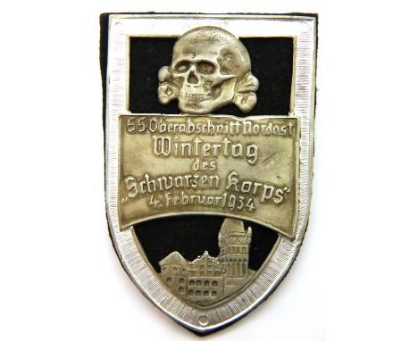 German Third Reich SS Wintertag 1934 dated Schwarzen Korps shield, fabric backed with pressed metal. P&amp;P Group 1 (£14+VAT