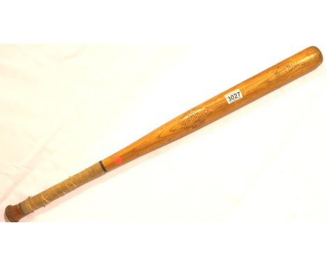 American baseball bat; 1940s Adirondack 181 Softball with early canvas bound grip. P&amp;P Group 3 (£25+VAT for the first lot