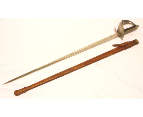 A George V Royal Engineers officers dress sword with acid etched blade, wired shagreen grip and brown leather scabbard. P&amp