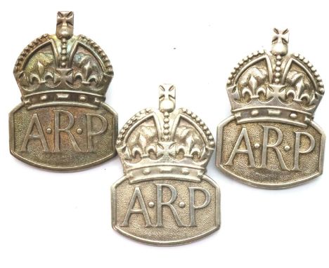 Three silver ARP badges. P&amp;P Group 1 (£14+VAT for the first lot and £1+VAT for subsequent lots) 