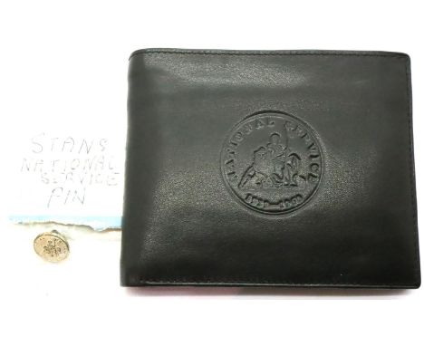Unused leather National Service wallet and metal pin badge. P&amp;P Group 1 (£14+VAT for the first lot and £1+VAT for subsequ