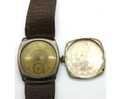 White metal Swiss wristwatch with Royal Engineers presentation inscription to verse. P&amp;P Group 1 (£14+VAT for the first l