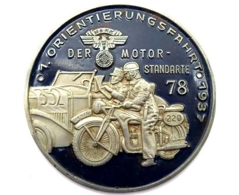 Third Reich NSKK (national socialist motor corps) 1937 Orienteering Rally Participants Plaque in blue for motorcycle. P&amp;P