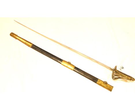 Victorian officer's dress sword with acid etched blade, having brass pierced hilt with wired shagreen grip and brass mounted 