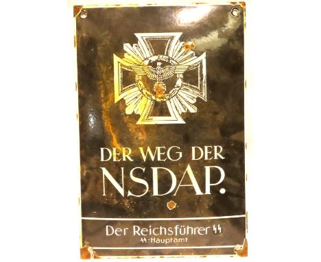 WWII Third Reich Enamel Sign. P&amp;P Group 2 (£18+VAT for the first lot and £3+VAT for subsequent lots) 