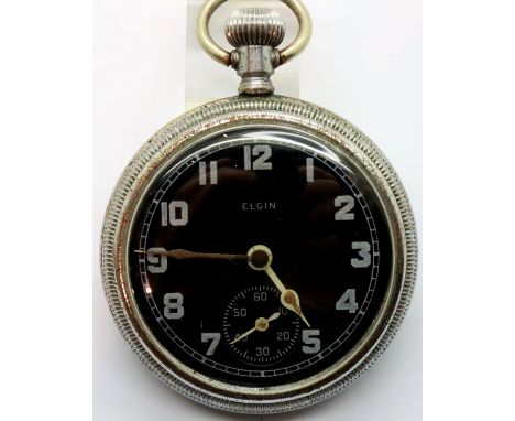 Elgin military crown wind pocket watch  with broad arrow and TK3570 to verso, working at lotting. P&amp;P Group 1 (£14+VAT fo