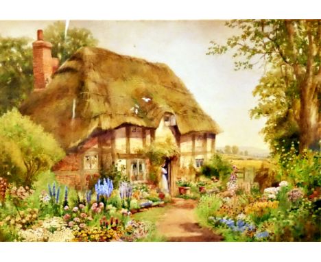 Arthur Wilkinson (1860-1930), Thatched cottage and garden, signed, watercolour, 36 x 50 cm.