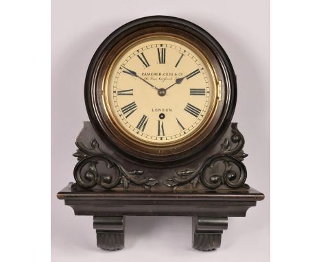 Camerer, Cuss & Co., a Victorian ebonised bracket timepiece, the 7 1/2" white dial with Roman numerals, the movement by Winte