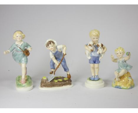 A group of four Royal Worcester figurines, Monday's child, 3519, Thursday's child, 3522, Saturday's child, 3524and But on the