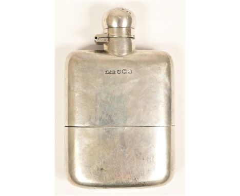 A silver two piece hip flask, by Dixon &amp; Son, Sheffield 1919, pull off base and bayonet cap, 12 x 7cm, 162gm 