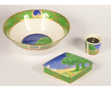 Royal Worcester, Lazy Days bowl, c.2001, Commemorating the 250th Anniversary, diameter 25cm, a matching candle holder and a c