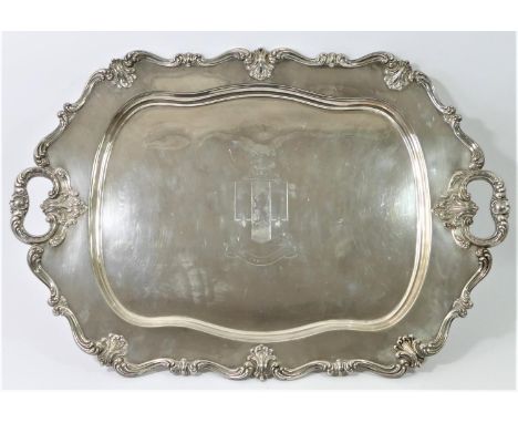 An American silver two handled tray, by F.M. Whiting, Massachusetts, London import marks 1921, with applied scroll border, en